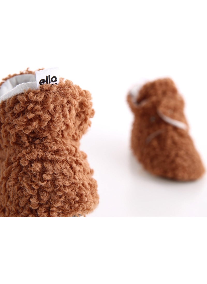 Ella Bonna - Anti-Slip Sole, Organic Cotton Inner Lining, First Step Shoes, Tedy Slippers, Light Brown Baby Slippers - Image 1