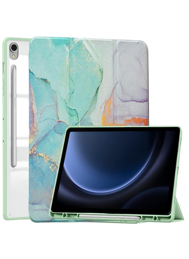 برو إليت - غطاء ProElite لجهاز Samsung Galaxy Tab S9 FE مقاس 10.9 بوصة، غطاء ذكي قابل للطي لجهاز Samsung Galaxy Tab S9 FE مقاس 10.9 بوصة مع حامل قلم S، أخضر رخامي [ظهر شفاف] - Image 1