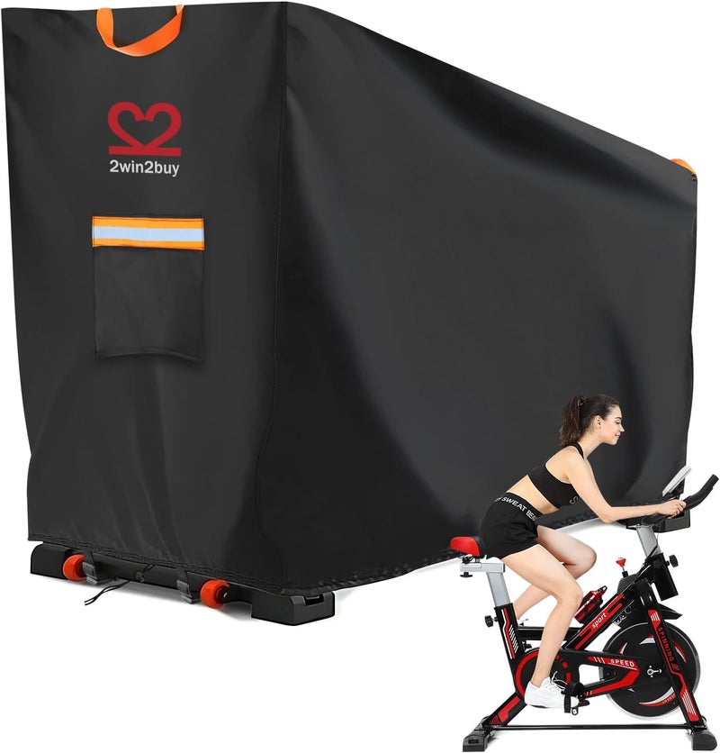 2win2buy Exercise Bike Cover, Stationary Bike Protective Cover 600D Oxford Waterproof Upright Cycling Bicycle Covers Outdoor & Indoor Storage for Peloton Bike+, Schwinn, NordicTrack s22, Schwinn, Echelon - Image 1