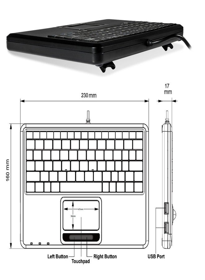 بيريكس لوحة مفاتيح Perixx PERIBOARD-510H Plus، سلكية صغيرة جدًا تعمل باللمس عبر منفذ USB، مزودة بمفاتيح مقصية من النوع X مع منفذي USB مدمجين. - Image 4