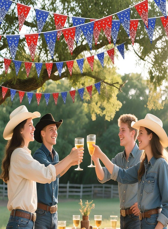 MARFOREVER 4 Pack Western Cowboy Party Decorations Bandana Pennant Banner 39.4 Ft Wild West Rodeo Decorations Western Cowboy Themed Yee Haw Country Party Decoration Supplies - Image 5