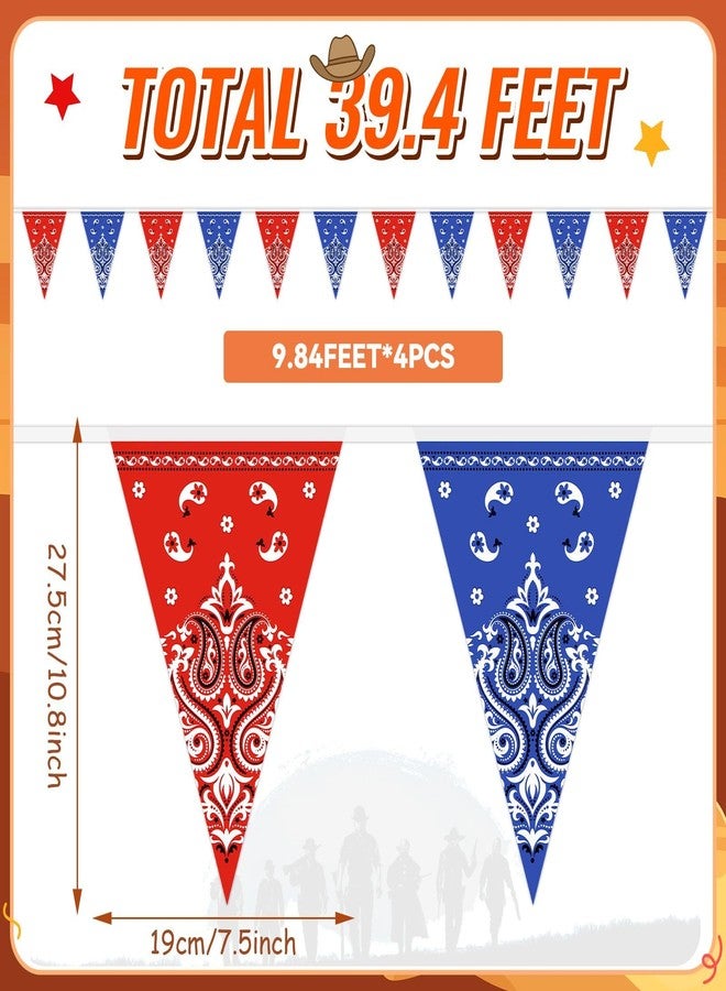MARFOREVER 4 Pack Western Cowboy Party Decorations Bandana Pennant Banner 39.4 Ft Wild West Rodeo Decorations Western Cowboy Themed Yee Haw Country Party Decoration Supplies - Image 2