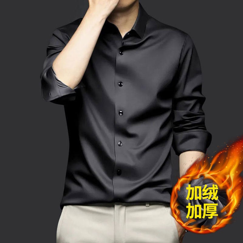 Fleece-Lined Thickened Shirt Men'S Long-Sleeved Non-Ironing Anti-Wrinkle Business Casual Shirt Professional Dress New Style High-End Shirt - Image 2