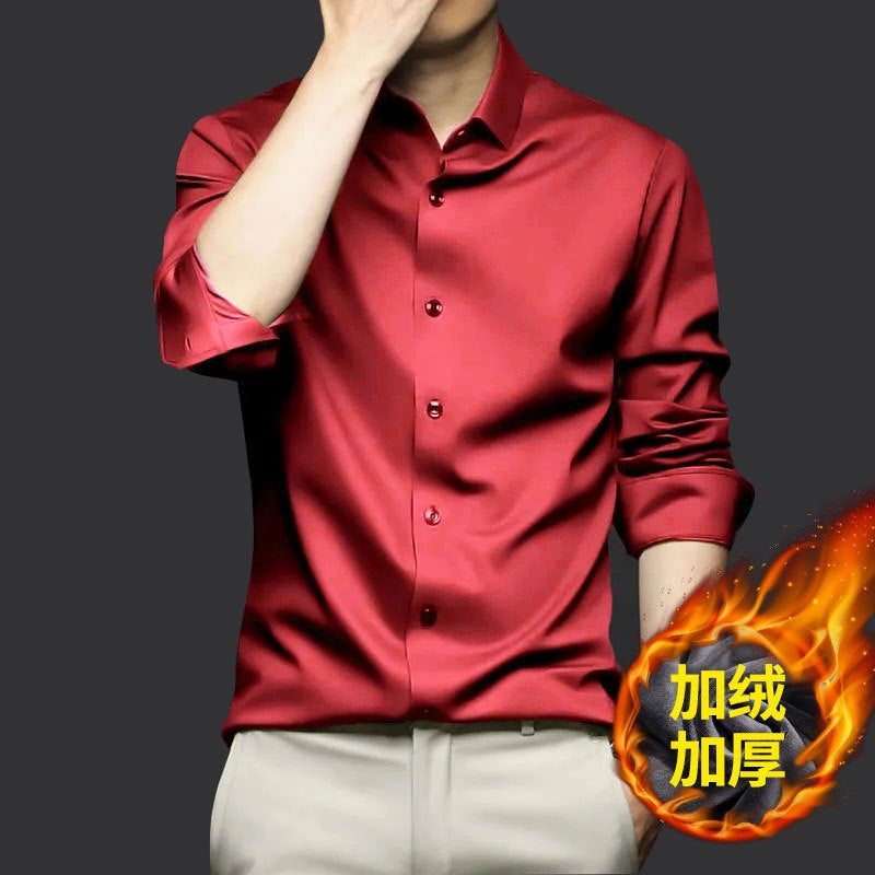 Fleece-Lined Thickened Shirt Men'S Long-Sleeved Non-Ironing Anti-Wrinkle Business Casual Shirt Professional Dress New Style High-End Shirt - Image 4