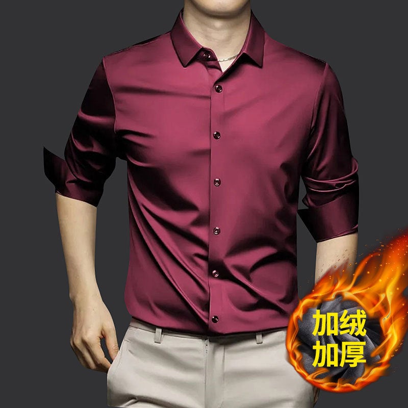 Fleece-Lined Thickened Shirt Men'S Long-Sleeved Non-Ironing Anti-Wrinkle Business Casual Shirt Professional Dress New Style High-End Shirt - Image 3