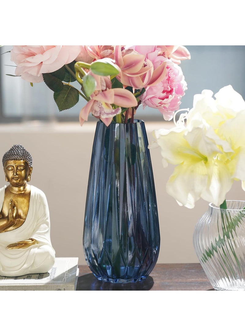 PURE HOME + LIVING Pure Home Living Blue Diamond Textured Glass Vase Medium  - Image 1