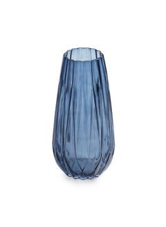 PURE HOME + LIVING Pure Home Living Blue Diamond Textured Glass Vase Medium  - Image 4