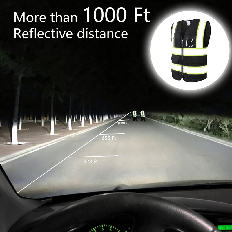 ASIPHITU Reflective High Visibility Safety Vest for Men Women Security with Pockets Zipper Front for Work Vest with Reflective Strips Meets ANSI/ISEA Standards(H-Black-L) - Image 5
