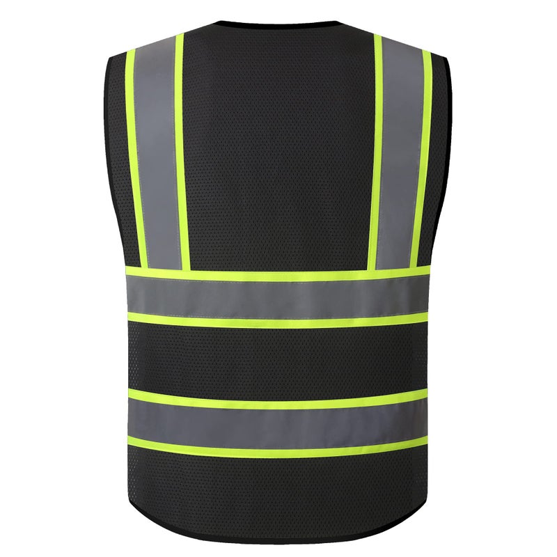 ASIPHITU Reflective High Visibility Safety Vest for Men Women Security with Pockets Zipper Front for Work Vest with Reflective Strips Meets ANSI/ISEA Standards(H-Black-L) - Image 2
