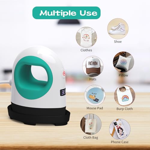 AST&T Heat Press Mini Heat Press Machine, Small Heat Press for T Shirts, Hats, Heating Transfer Projects,14 Levels Temperature Setting (White&Green) - Image 4