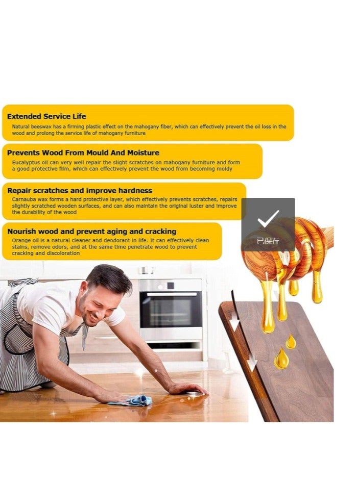 WILLIAM WEIR Natural Beeswax- Furniture Polish Wood Seasoning Beeswax for Wood Polish and Conditioner Multipurpose Waterproof and Repair Wood Wax Wood Cleaner and Polish Furniture Wax 200g - Image 3