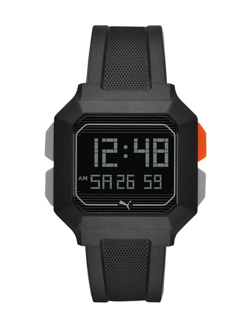 PUMA Men's Digital Quartz Watch With Black PU Leather Strap - 5 ATM - PU P5020