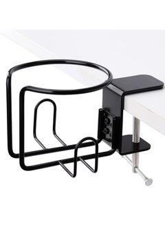 Excefore Large Desk Cup Holder, 1 Pack Clip On Table Anti-Spill Cup for Lawn Chair, Horizontal or Vertical Mount (Black)  - Image 1