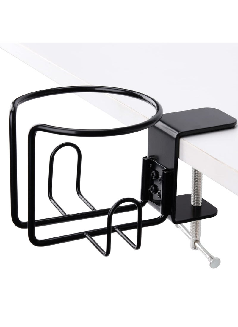 Excefore Large Desk Cup Holder, 1 Pack Clip On Table Anti-Spill Cup for Lawn Chair, Horizontal or Vertical Mount (Black)  - Image 1