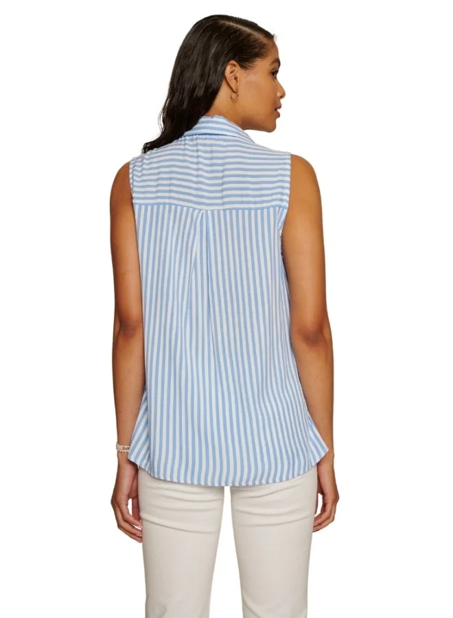 ZABAIONE Blue Striped Button-Up Sleeveless Top