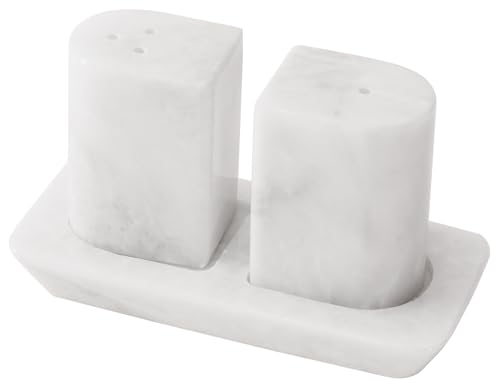 Radicaln Marble Salt and Pepper Shakers 25 White Handcrafted Stone Saleros Spice Set for Kitchen Counter Pink Salt Holder Farmhouse Kitchen Table Decor Elegant Home Essentials - Image 1