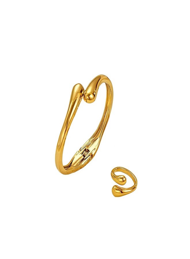 Decixde Bangle Ring Set Chunky Gold Bangle Bracelet And Ring Statement Jewelry Set for Women, adjustable, Metal, No Gemstone - Image 1
