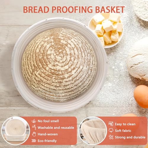 PeacePeo Sourdough Bread Baking Supplies, Sourdough Starter Kit for Bread Making Includes 10" Round & Oval Banneton Bread Proofing Basket with Liners Sourdough Kit for Making Baking Fermentation - Image 3