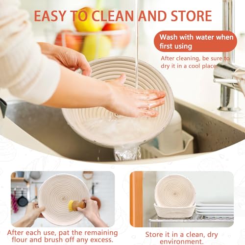 PeacePeo Sourdough Bread Baking Supplies, Sourdough Starter Kit for Bread Making Includes 10" Round & Oval Banneton Bread Proofing Basket with Liners Sourdough Kit for Making Baking Fermentation - Image 4