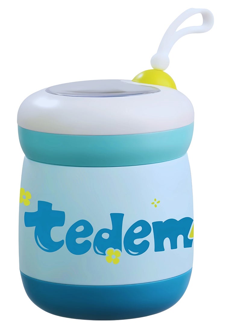 Tedemei Insulated Food Container for Kids Adult - Stainless Steel Vacuum Insulated Kids Food Jar, with Folding Spoon, Leak Proof, Portable Food Bowl 450ml (Blue) - Image 1