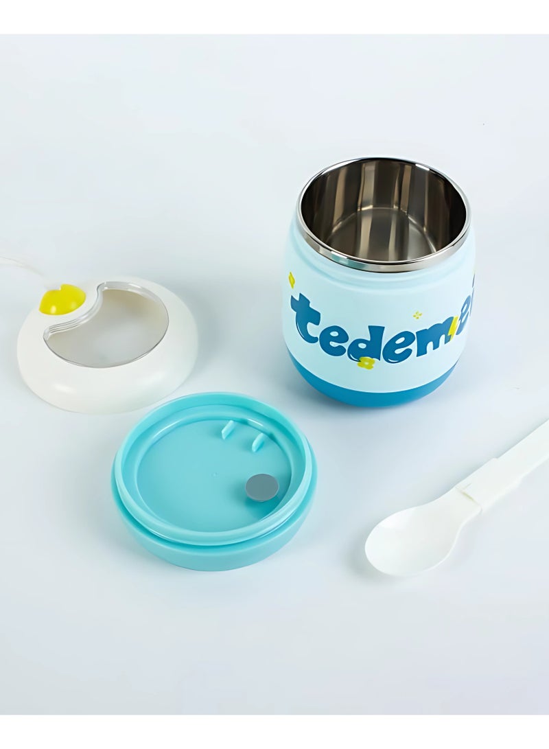 Tedemei Insulated Food Container for Kids Adult - Stainless Steel Vacuum Insulated Kids Food Jar, with Folding Spoon, Leak Proof, Portable Food Bowl 450ml (Blue) - Image 2