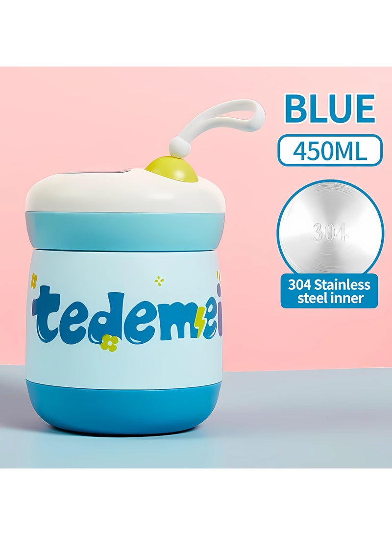 Tedemei Insulated Food Container for Kids Adult - Stainless Steel Vacuum Insulated Kids Food Jar, with Folding Spoon, Leak Proof, Portable Food Bowl 450ml (Blue) - Image 3