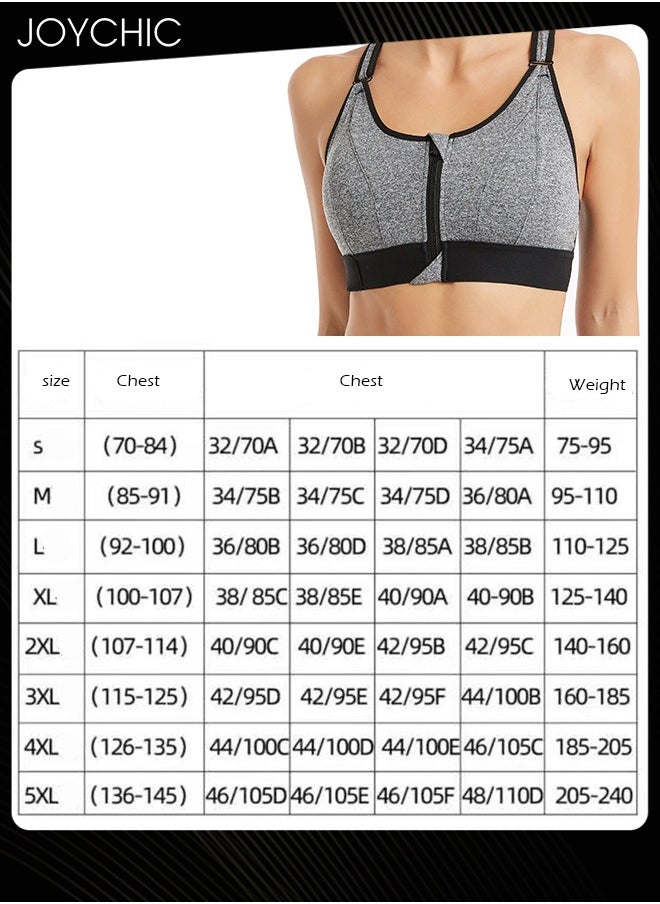 Joychic - Adjustable Front Zipper Sports Bra Shockproof No Rims Breathable and Comfort Vest Yoga Cross Back Beauty Bra with Magic Belt Design for Women Girls Running Fitness Grey - Image 1
