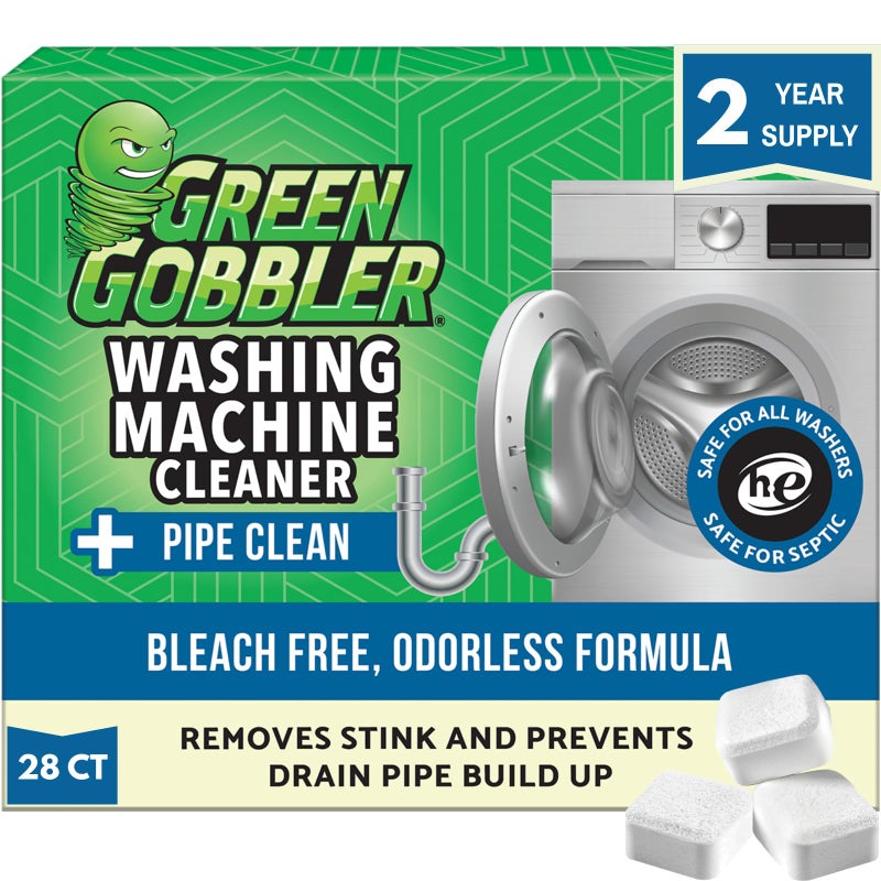 Green Gobbler أقراص تنظيف وتطهير الغسالة من جرين غوبلر - تقنية تنظيف الأنابيب والمصارف والخرطوم | للغسالات الأمامية والعلوية | 28 قرص - Image 1