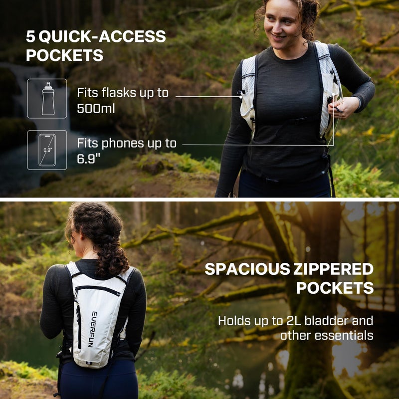 EVERFUN Hydration Backpack Running Vest Small Hiking Water Backpack with 1.5L Water Bladder, Lightweight Reflective Phone Holder Hydro Pack for Trail Running, Biking, Race, Marathons, Gray - Image 5