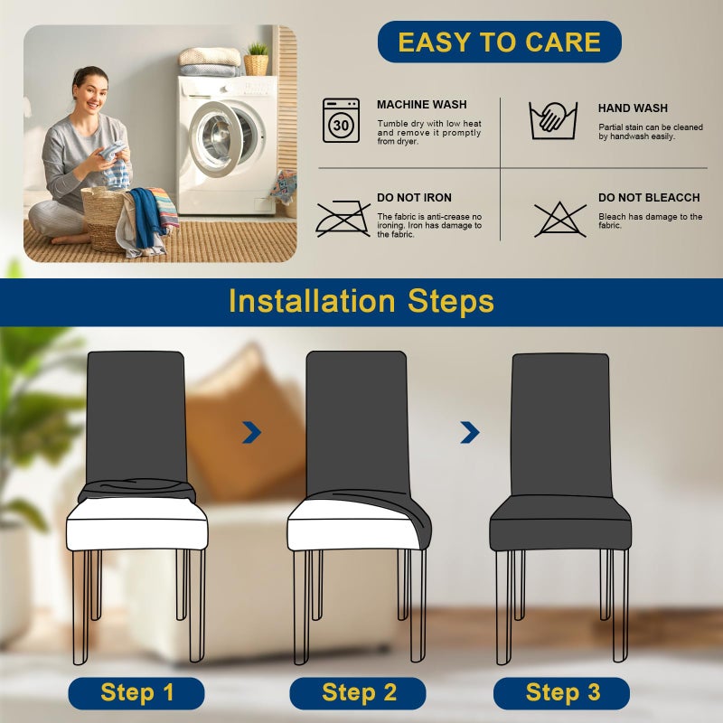 Fafua Chair Covers  Dining Room Chair Covers  Stretch Kitchen Chair Covers/Dining Room Chair Covers Set of 8  Removable Washable Dining Chair Slipcovers for Home  Hotel  Banquet - Image 5