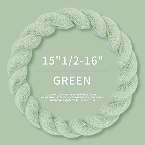 HighnessHwoo Luxury Fluffy Winter Car Steering Wheel Cover for Women Soft Warm Cute Auto Accessories for Jeep, Truck, Van, F150, Universal, Fuzzy, Anti Slip, Green, Large Size, 15.2-16in - Image 3
