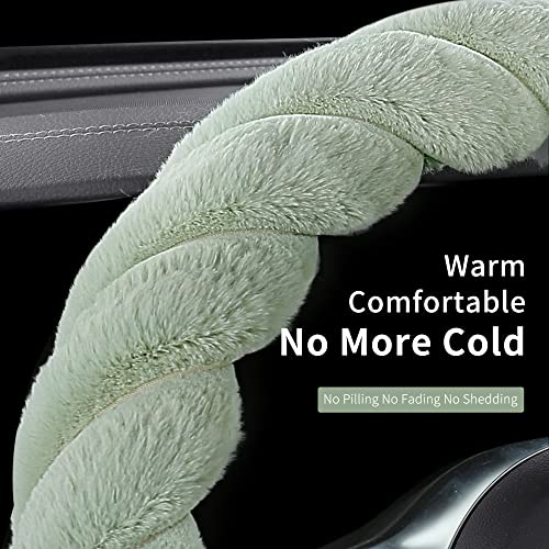 HighnessHwoo Luxury Fluffy Winter Car Steering Wheel Cover for Women Soft Warm Cute Auto Accessories for Jeep, Truck, Van, F150, Universal, Fuzzy, Anti Slip, Green, Large Size, 15.2-16in - Image 4