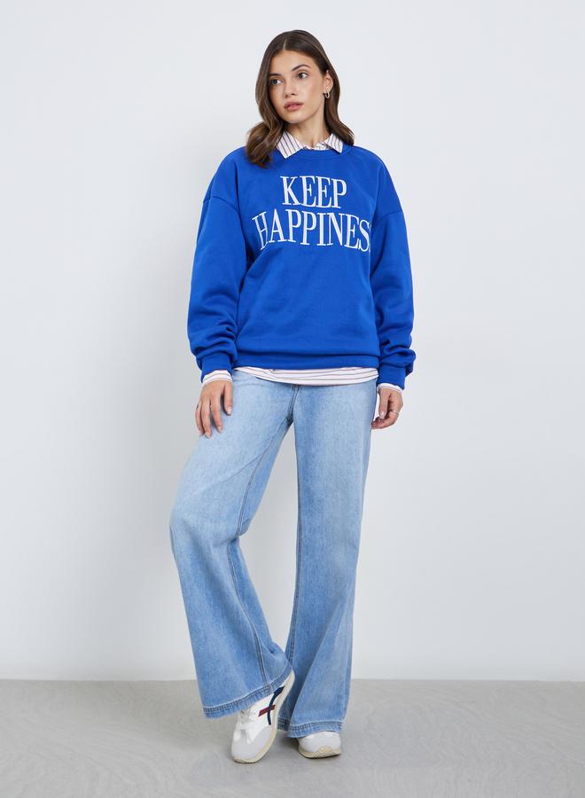 Styli Women Blue Slogan Print Sweatshirt - Image 2