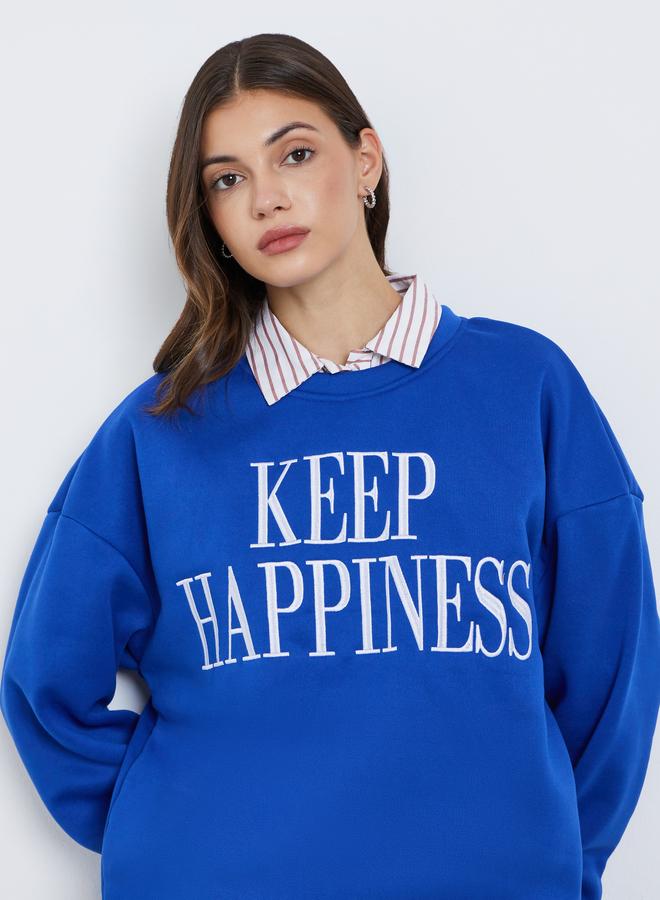 Styli Women Blue Slogan Print Sweatshirt - Image 1