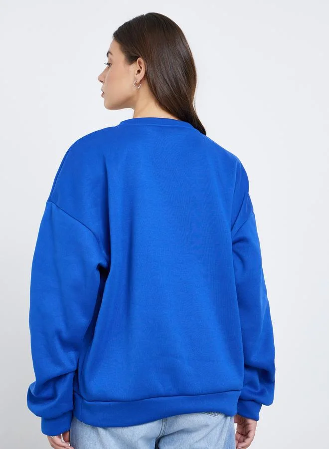 Styli Women Blue Slogan Print Sweatshirt