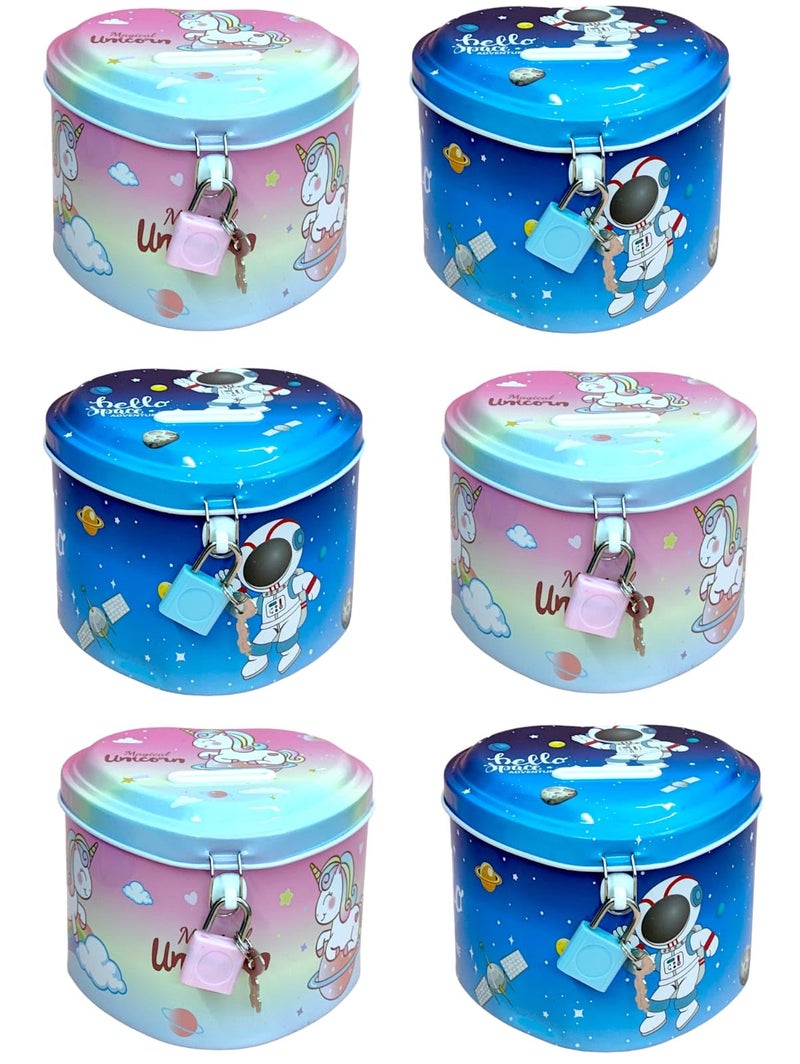 Tera13 TERA 13 Cartoon Money Bank for Kids, Piggy Bank Saving Box (6 pcs) with Lock, Girls and Boys Coin Box, Birthday Return Gifts - Image 1