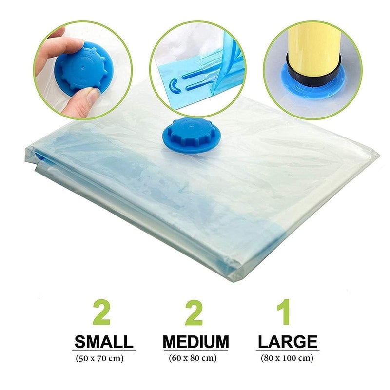 KYMIO Space Saver Pack of 5 vacuum storage bags Save 80 on Clothes Storage SpacePremium Vacuum Sealer Bag for organizer Blankets Bedding Clothing with hand Pump - Image 3