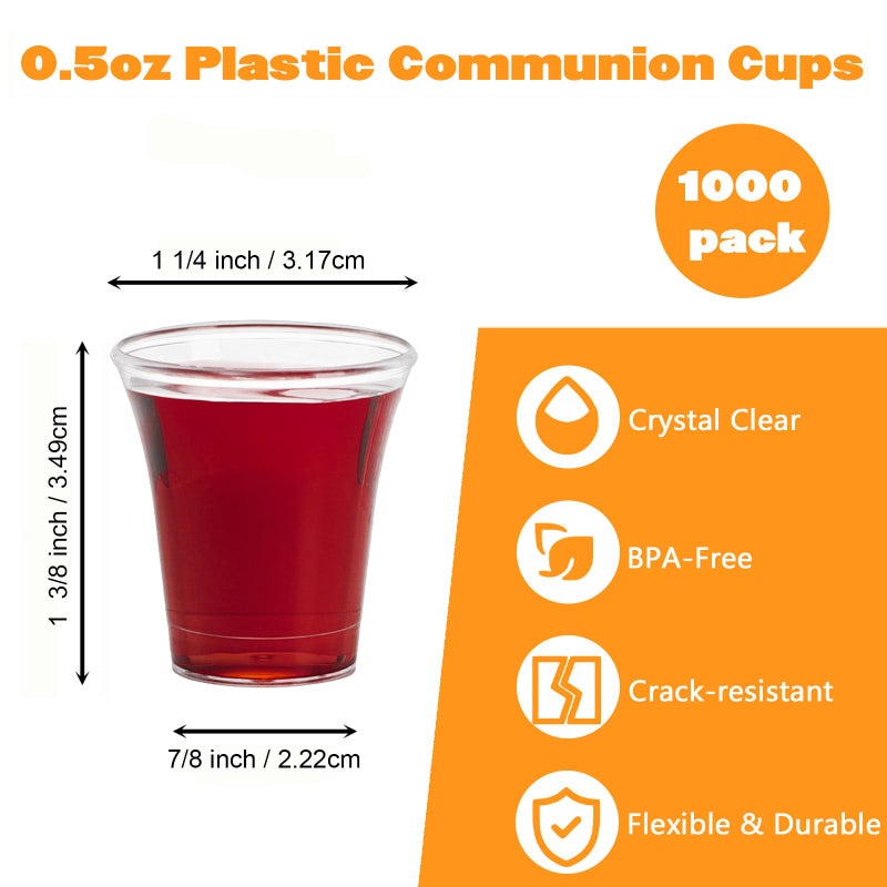 Bekith 1000 Pack Communion Cups, Plastic Disposable Cup Fits Standard Holy Communion Trays, 0.5 Ounce, Clear - Image 2