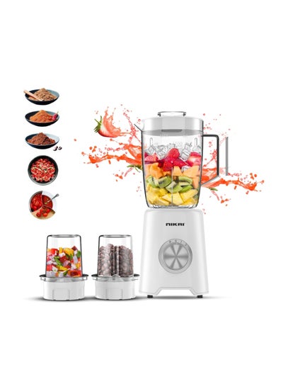 NIKAI 3-in-1 Blender with 1.5 Ltr Liquid Jar, 1 Coffee Grinder & 1 Meat Mincer, 2 Speeds, Stainless Blades, Unbreakable Jar, Perfect for Dry & Wet Fine Grinding, Mixing & Juicing 1.5 L 600 W NB1900NA1/ NB2900EB2 White