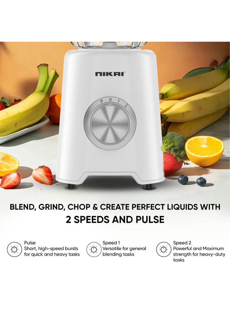 NIKAI 3-in-1 Blender with  1.5 Ltr Liquid Jar, 1 Coffee Grinder & 1 Meat Mincer, 2 Speeds, Stainless Blades, Unbreakable Jar, Perfect for Dry & Wet Fine Grinding, Mixing & Juicing 1.5 L 600 W NB1900NA1/ NB2900EB2 White - Image 5