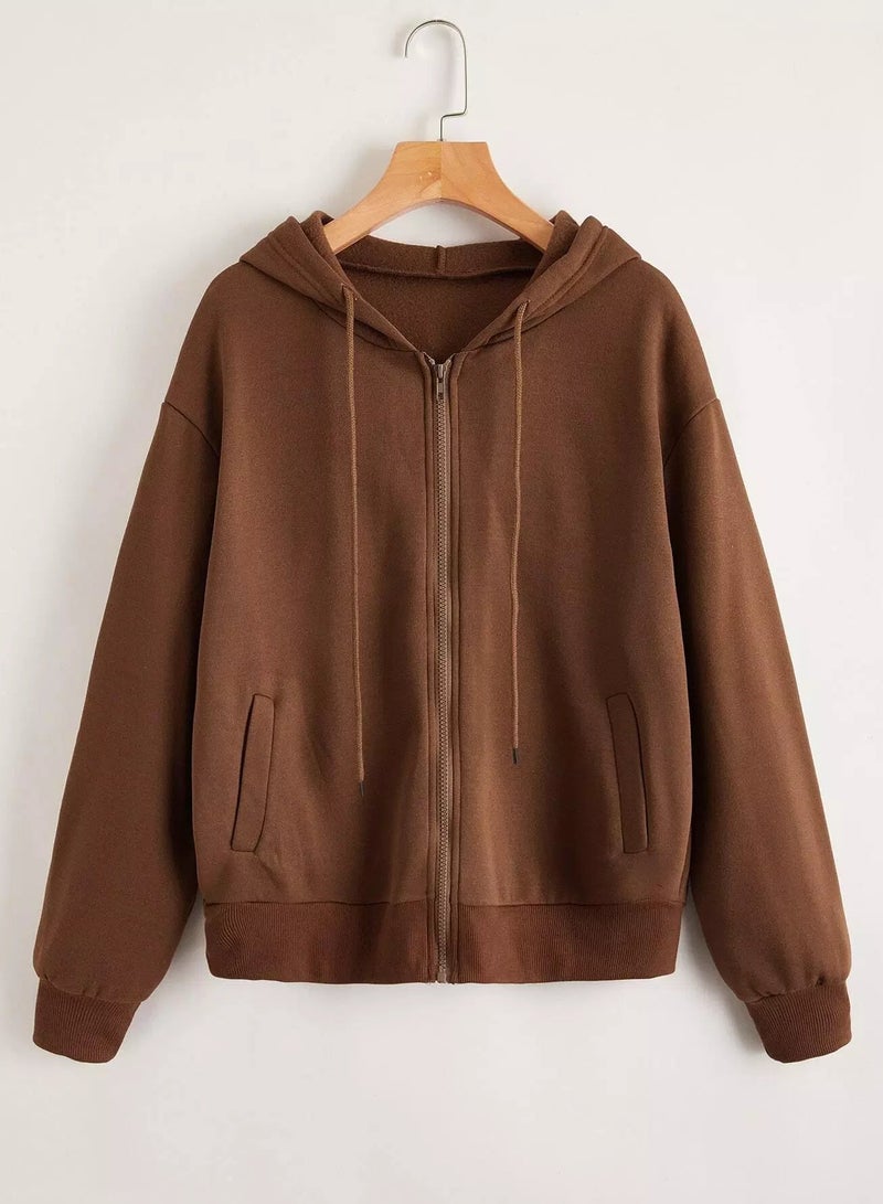 هودي بسحاب وربطة عنق منسدلة الكتف - Image 1