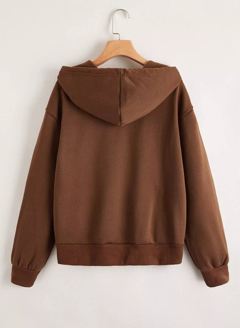 هودي بسحاب وربطة عنق منسدلة الكتف - Image 2