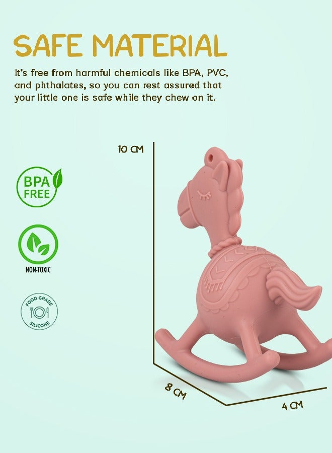 Baybee Molar Silicone Teether for Baby Food Grade BPA Free Pacifier for Toddler Babies to Soothe Gums, Easy to Grasp and Hand Chewing Soother Teething Horse Toys for Baby Infant 6-12 Month (Pink) - Image 4