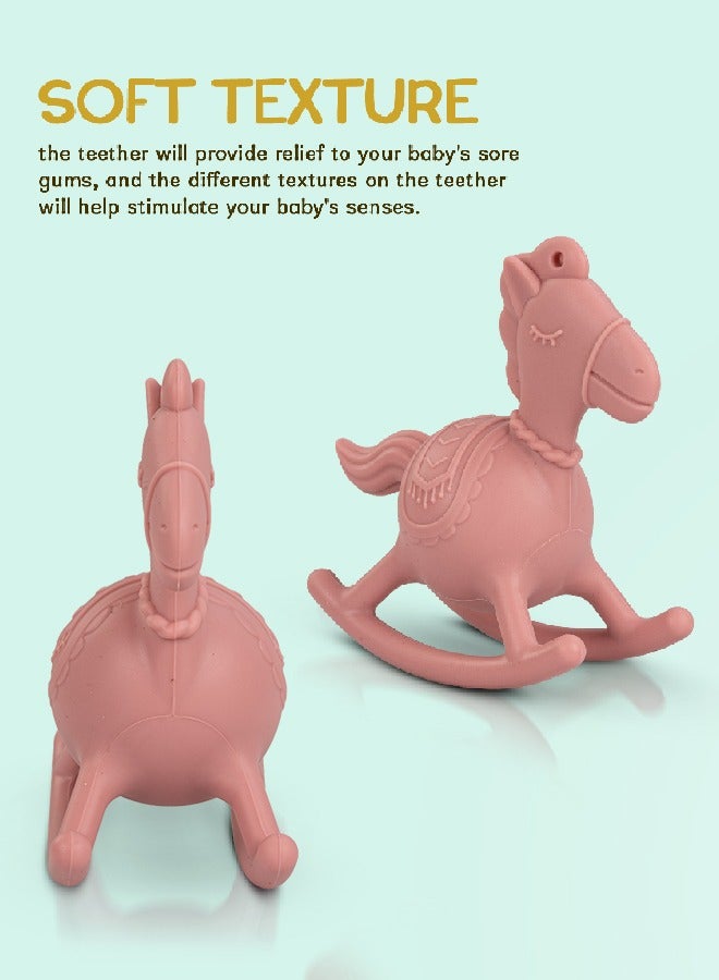 Baybee Molar Silicone Teether for Baby Food Grade BPA Free Pacifier for Toddler Babies to Soothe Gums, Easy to Grasp and Hand Chewing Soother Teething Horse Toys for Baby Infant 6-12 Month (Pink) - Image 3