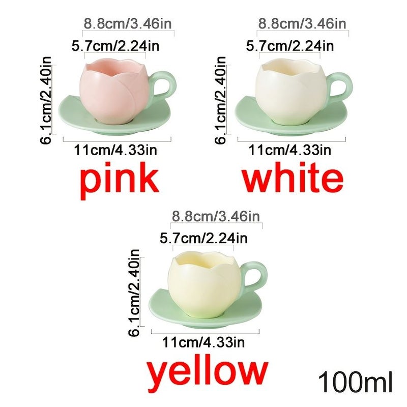2pcs Hand Pinched Mini Tulip Ceramic Coffee Cup And Saucer Set White Small Capacity For Office Home Tea Party Gathering Fresh Simple Style - Image 3