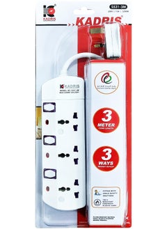 KADRIS Power Strips S531 Heavy Duty Extension Cord with 3 way Outlets with individual switch, Charging Socket with 3 meter Heat resistant  Extension Cord (White)  - Image 2