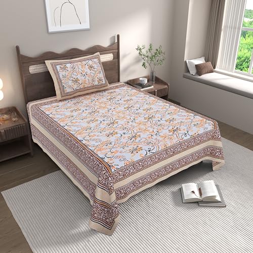 EasyGoods® Cotton Bedsheet for Single Bedsheet with 1 Pillow Cover 60x90 Inch, Handcrafted Bed Sheets (Brown-2) - Image 1