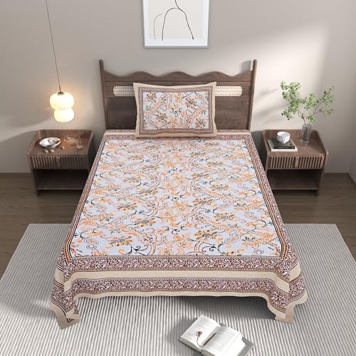 EasyGoods® Cotton Bedsheet for Single Bedsheet with 1 Pillow Cover 60x90 Inch, Handcrafted Bed Sheets (Brown-2) - Image 2