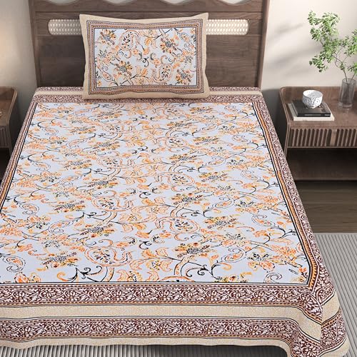EasyGoods® Cotton Bedsheet for Single Bedsheet with 1 Pillow Cover 60x90 Inch, Handcrafted Bed Sheets (Brown-2) - Image 3