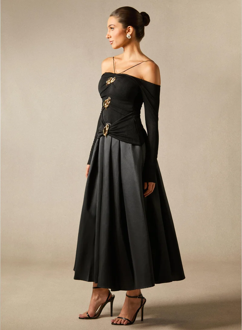 Sunfere Katherine Off Shoulder Spaghetti Strap Maxi Dress